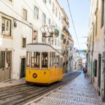 Yellow tram on a Lisbon street for a Portugal digital nomad guide
