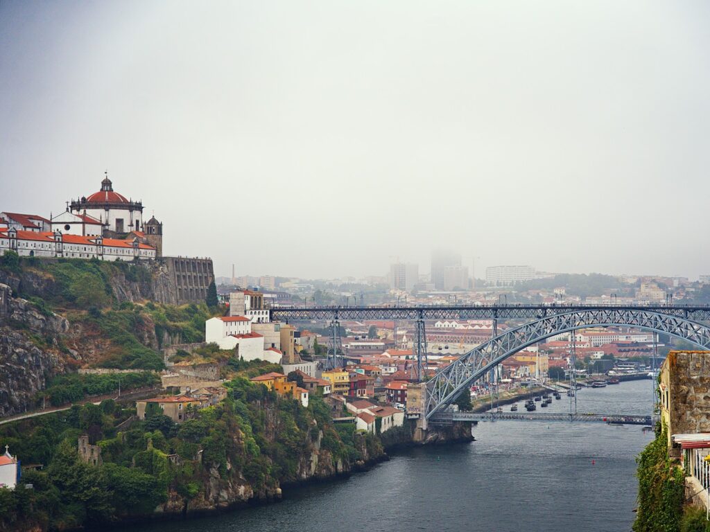 Historic Portuguese city viewed from a hill