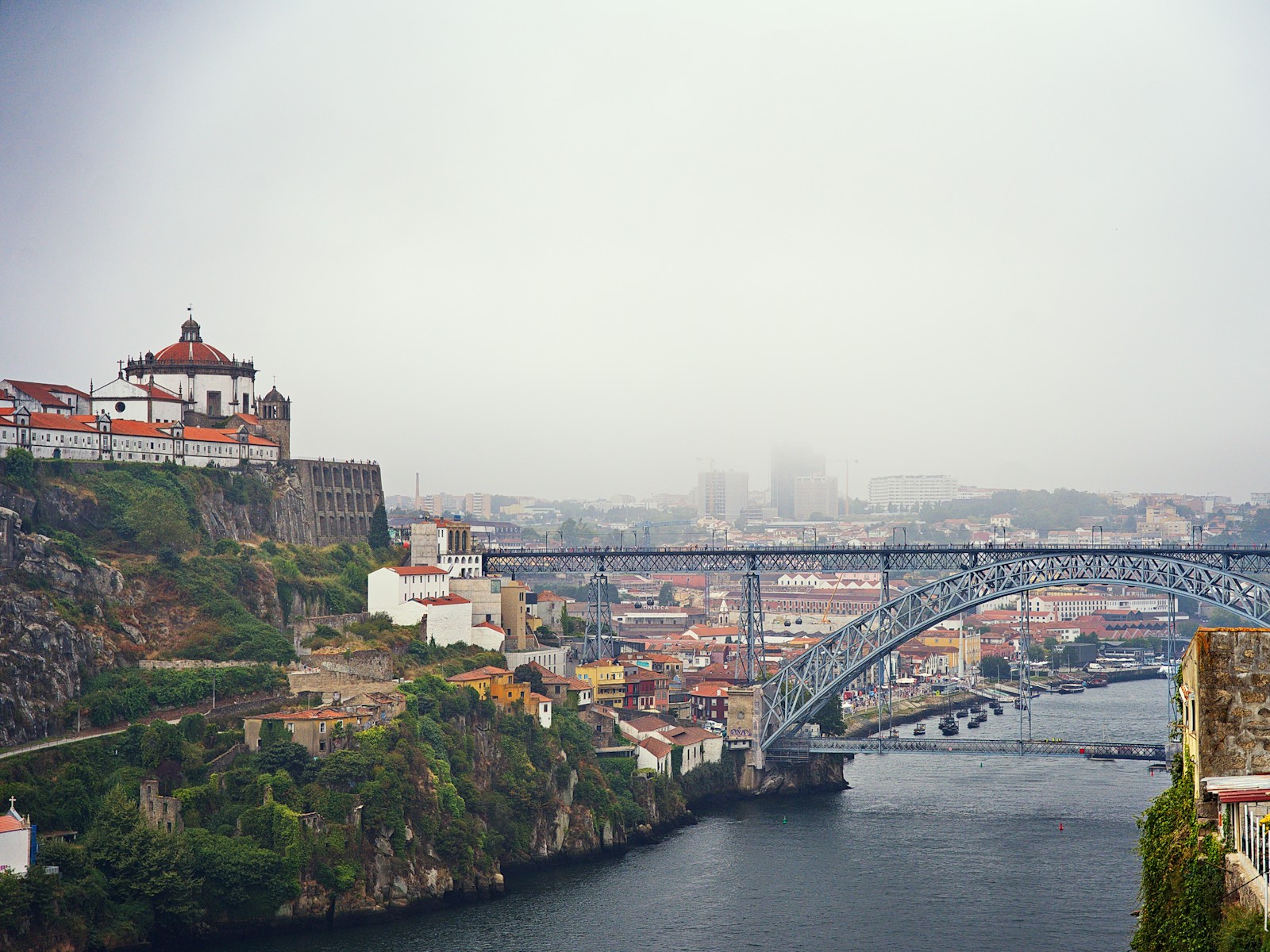 Historic Portuguese city viewed from a hill
