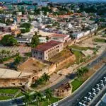 Aerial view of the Colonial Zone and Alcázar de Colón in Santo Domingo