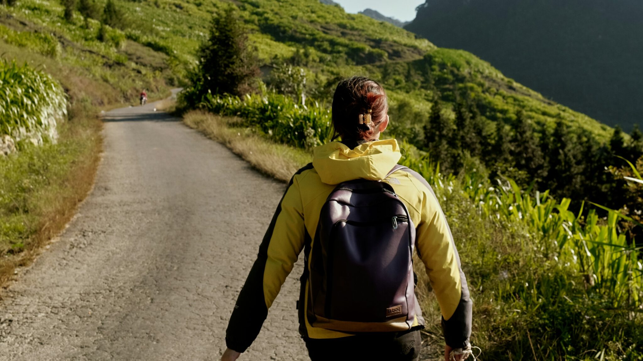 Solo backpacker overlooking a scenic mountain valley